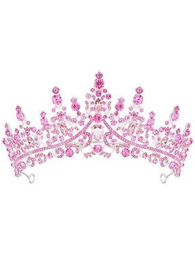 Women's Pink Crystal Queen Crown Tiara Wedding Princess Prom Headpiece